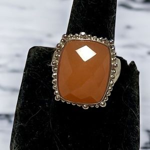 LARGE PEACH QUARTZ & DIAMOND RING - Sz 6
